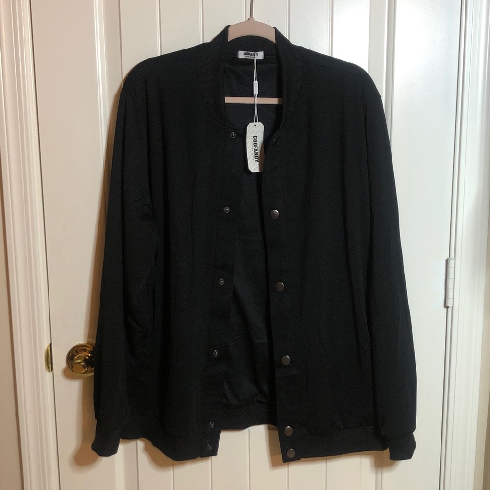 Coofandy Baseball Letterman Black Button-Up Jacket